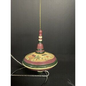 Wooden Spinning Top Ornament Hand Painted Folk Art Toy Decor Rustic